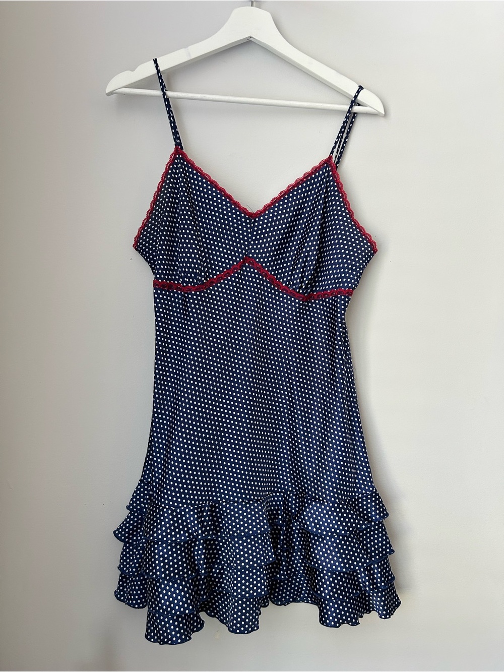 La Vie En Rose Polka Dot Ruffle Slip Dress